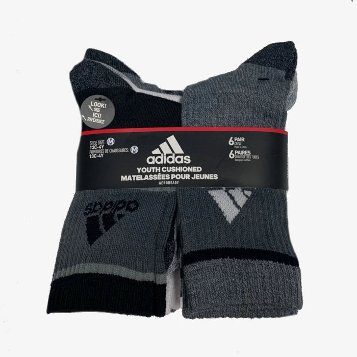 Adidas Youth Badge Of Sport Crew Socks (Black/Grey/White) 3 Adidas Youth Badge Of Sport Crew Socks (Black/Grey/White)