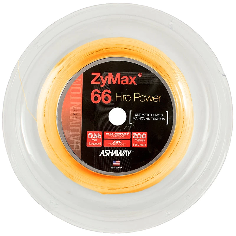 Ashaway Zymax 66 Fire Power Badminton String Reel (Orange) 3 Ashaway Zymax 66 Fire Power Badminton String Reel (Orange)