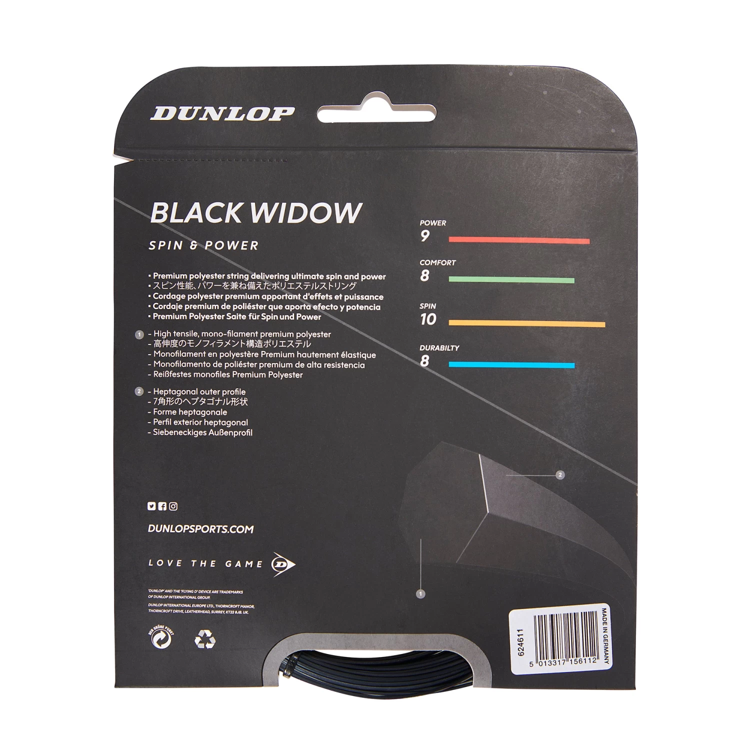 Dunlop Black Widow 16/1.31 Tennis String (Black) 4 Dunlop Black Widow 16/1.31 Tennis String (Black) - Image 2