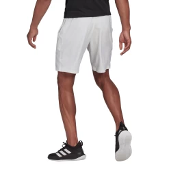 Adidas Men's Club Stretch Woven 9-Inch Shorts (White/Black) -Racquet Equipment Shop GH7222 APP on model back white 29f7829f 09eb 48a0 b5b7 20e53a10cb66