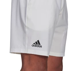 Adidas Men's Club Stretch Woven 9-Inch Shorts (White/Black) -Racquet Equipment Shop GH7222 APP on model detail 2 white 7f9b3d5a 8aa5 4a09 af88 6399e0a92d13