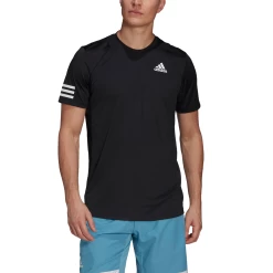Adidas Men's 3 Stripes Club Top (Black) 11 Adidas Men's 3 Stripes Club Top (Black) -Racquet Equipment Shop GL5403 APP on model front white