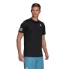 Adidas Men's 3 Stripes Club Top (Black) 1 Adidas Men's 3 Stripes Club Top (Black) -Racquet Equipment Shop GL5403 APP on model walking white