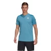 Adidas Men's 3 Stripes Club Top (Hazy Blue/White) 2 Adidas Men's 3 Stripes Club Top (Hazy Blue/White) -Racquet Equipment Shop GL5404 APP on model standard white