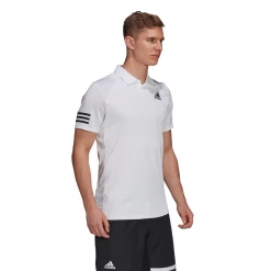 Adidas Men's Club 3 Stripes Polo (White/Black) 14 Adidas Men's Club 3 Stripes Polo (White/Black) -Racquet Equipment Shop GL5416 APP on model walking white