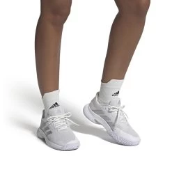 Adidas CourtJam Control Women's Tennis Shoe (White/Silver) 21 Adidas CourtJam Control Women's Tennis Shoe (White/Silver) -Racquet Equipment Shop GY1334 11 FOOTWEAR OnModel FrontView white