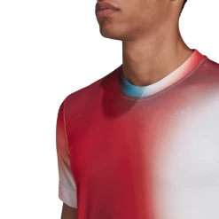 Adidas Men's Melbourne FreeLift Printed Top (White/Vivid Red/Black) 19 Adidas Men's Melbourne FreeLift Printed Top (White/Vivid Red/Black) -Racquet Equipment Shop H67126 APP on model detail 2 white