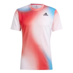 Adidas Men's Melbourne FreeLift Printed Top (White/Vivid Red/Black) 21 Adidas Men's Melbourne FreeLift Printed Top (White/Vivid Red/Black) -Racquet Equipment Shop H67126 APP photo front white