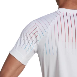 Adidas Men's Melbourne FreeLift Printed Top (White/Red) 15 Adidas Men's Melbourne FreeLift Printed Top (White/Red) -Racquet Equipment Shop HA3344 APP on model detail 2 white