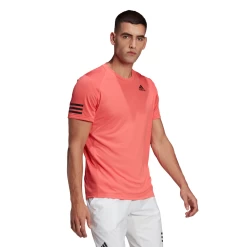 Adidas Men's 3 Stripes Club Top (Semi Turbo/Black) 12 Adidas Men's 3 Stripes Club Top (Semi Turbo/Black) -Racquet Equipment Shop HB9075 APP on model walking white