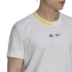 Adidas Men's London Stretch Woven Top (White/Yellow) 10 Adidas Men's London Stretch Woven Top (White/Yellow) -Racquet Equipment Shop HC8541 7 APPAREL OnModel DetailView1 white