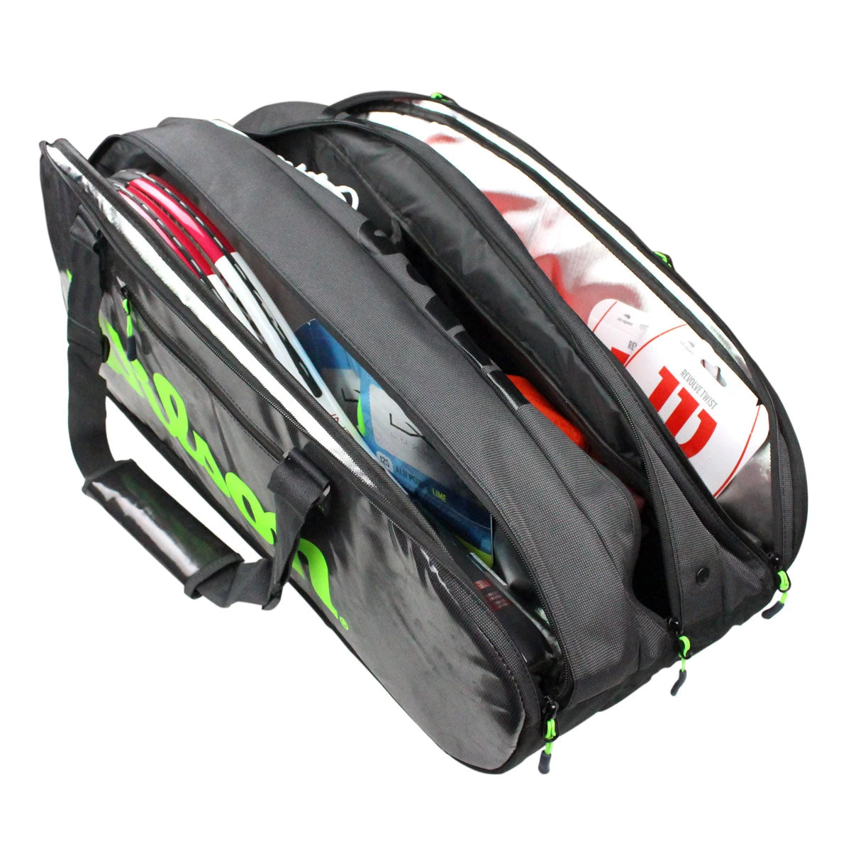Wilson Super Tour 15 Pack Racquet Bag (Black/Green) 3 Wilson Super Tour 15 Pack Racquet Bag (Black/Green)