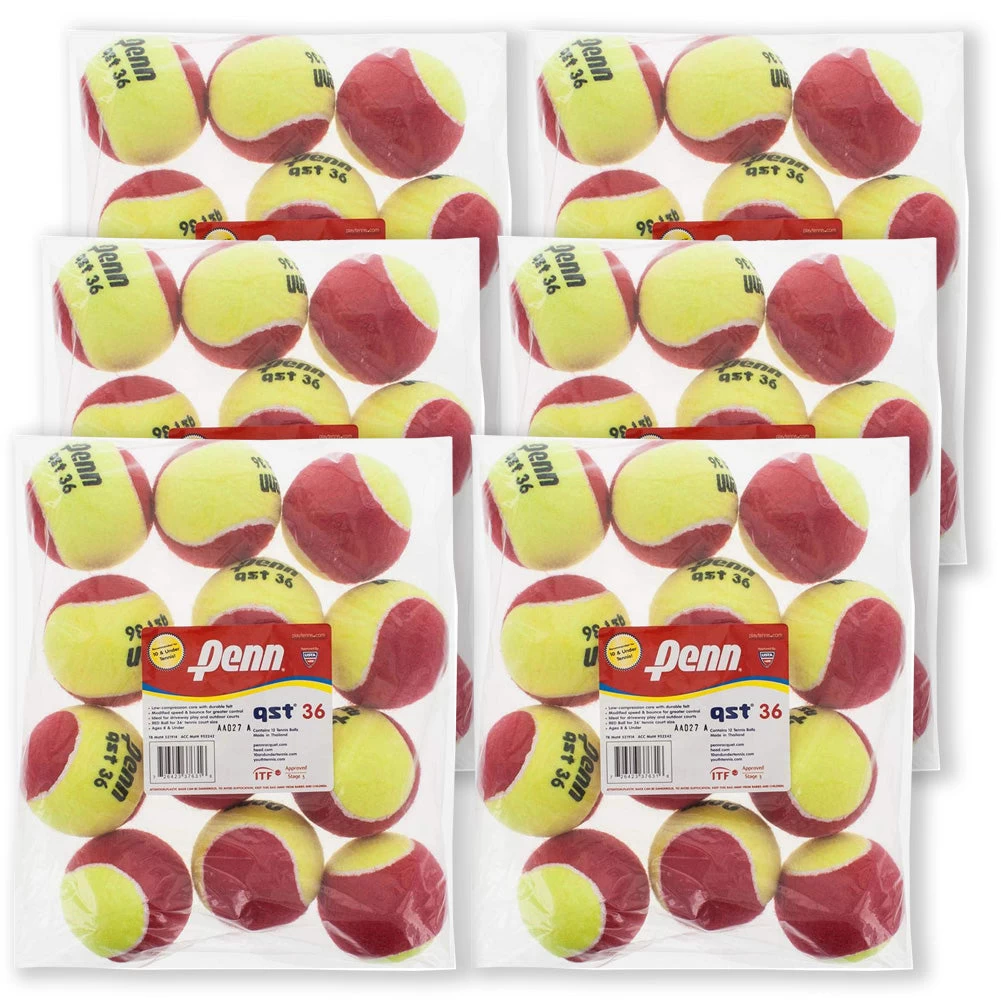 Penn QST 36 Quick Start Red Junior Tennis Balls 72 Case 3 Penn QST 36 Quick Start Red Junior Tennis Balls 72 Case