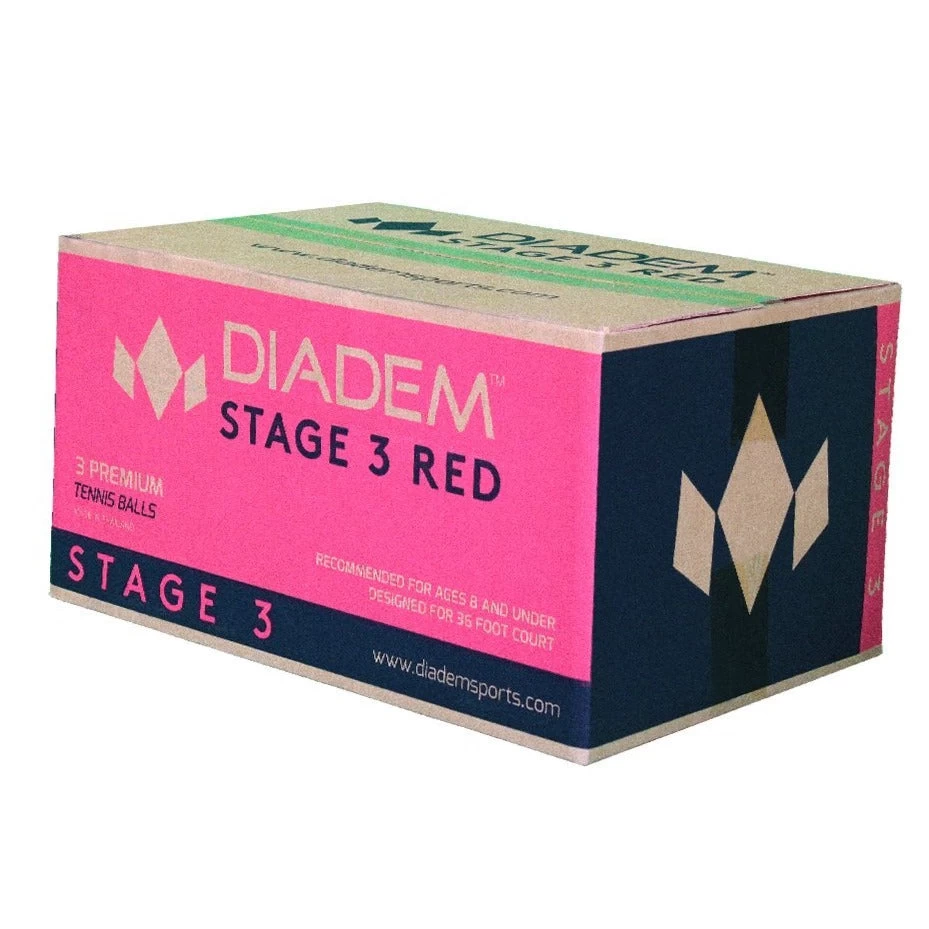 Diadem Premier Stage 3 Red Felt Junior Tennis Balls - 24 Case 3 Diadem Premier Stage 3 Red Felt Junior Tennis Balls - 24 Case