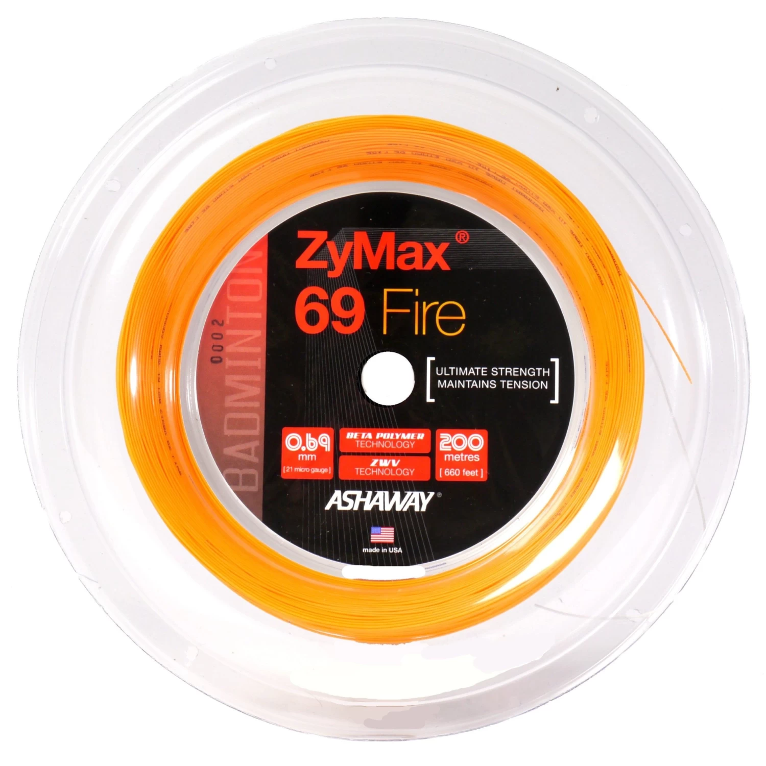 Ashaway Zymax 69 Fire Badminton String Reel (Orange) 3 Ashaway Zymax 69 Fire Badminton String Reel (Orange)