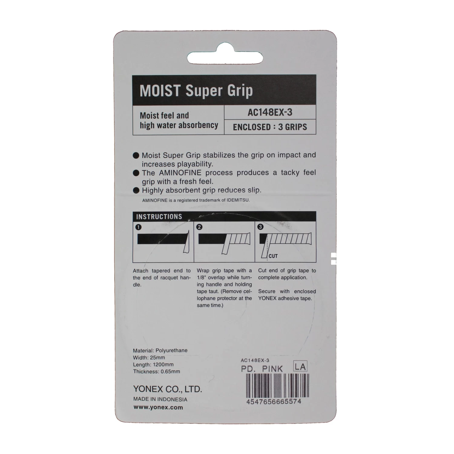 Yonex Moist Super Grip Overgrip 3 Pack (Pink) 4 Yonex Moist Super Grip Overgrip 3 Pack (Pink) - Image 2